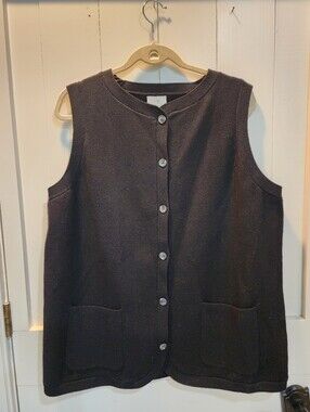 Sleeveless Button-Front Knit Tunic Vest in  Black 1X